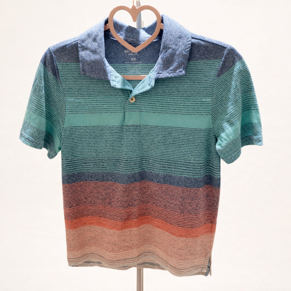 Arizona Boys Size S 8 Striped Polo Shirt Colorblock Casual Preppy School Style